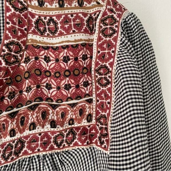 Veronica Beard Rosie Silk Gingham Paisley Blouse black size 6 boho - Picture 8 of 10